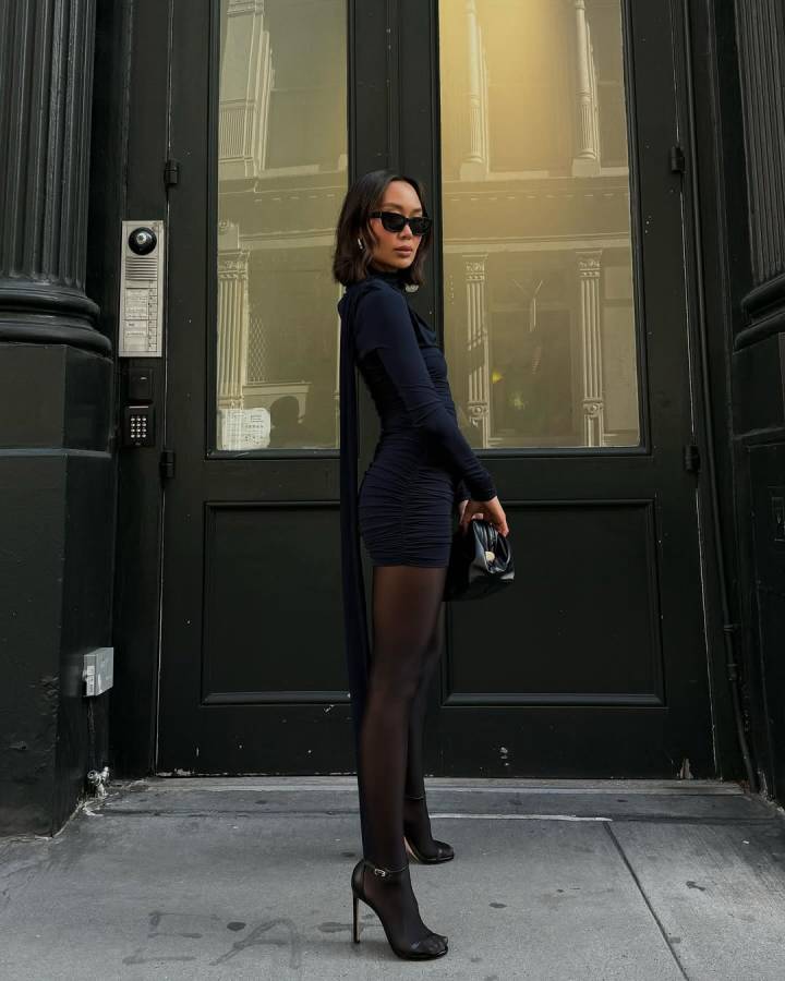 meia calça texturizada com vestido