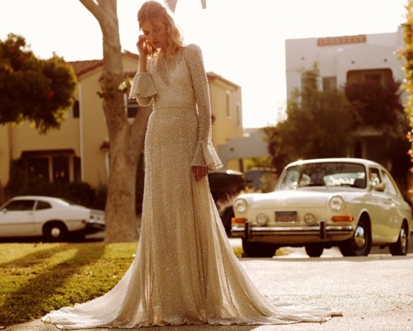 vestido de noiva boho com mangas flare
