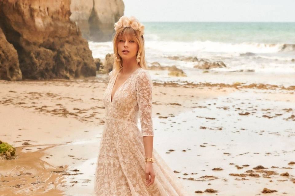 vestido de noiva boho com renda guipir