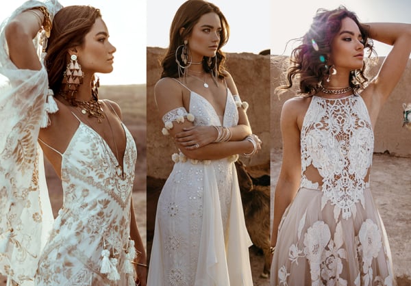 vestido de noiva boho com decote profundo