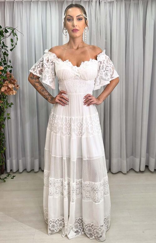 vestido de noiva boho com pedrarias