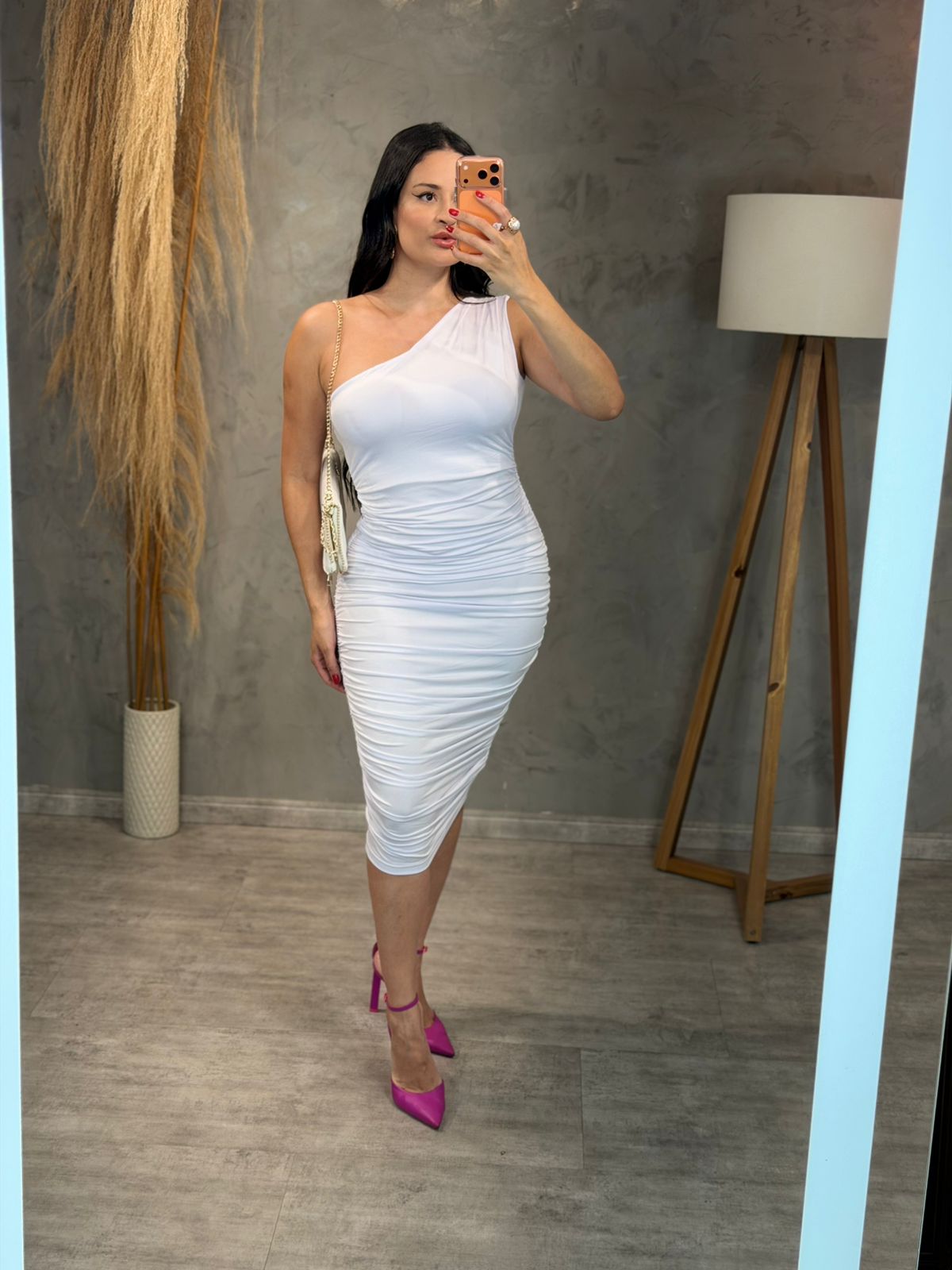 vestido drapeado malha