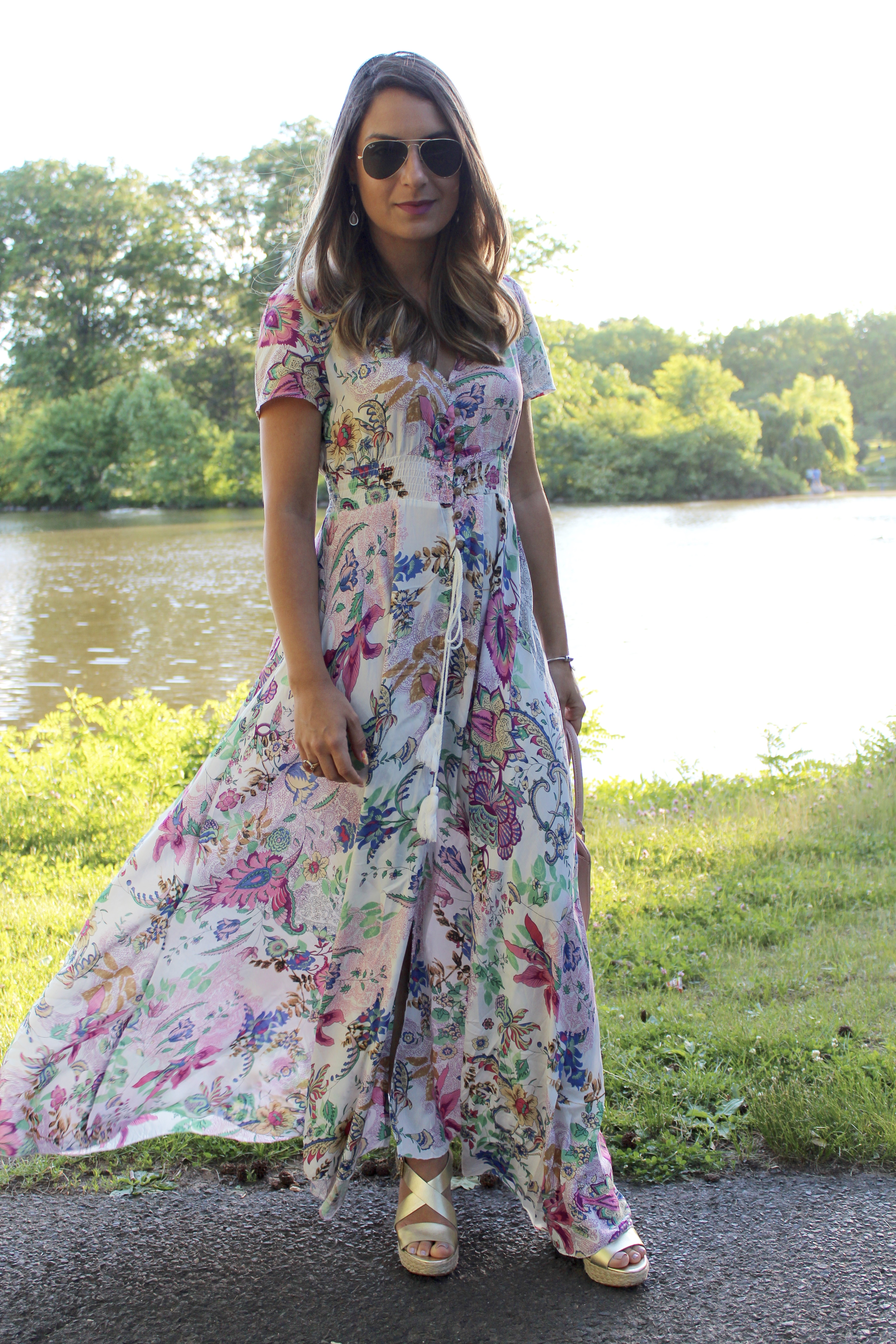 vestido estampado longo