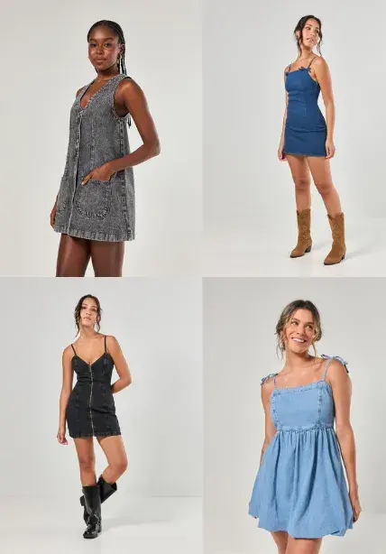 vestido jeans curto com bolsos