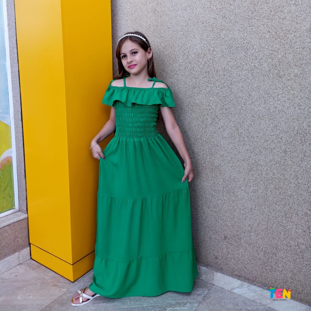 vestido longo infantil rosa bebê