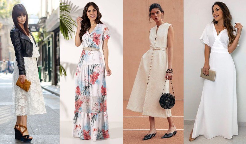 vestido off white longo com cinto