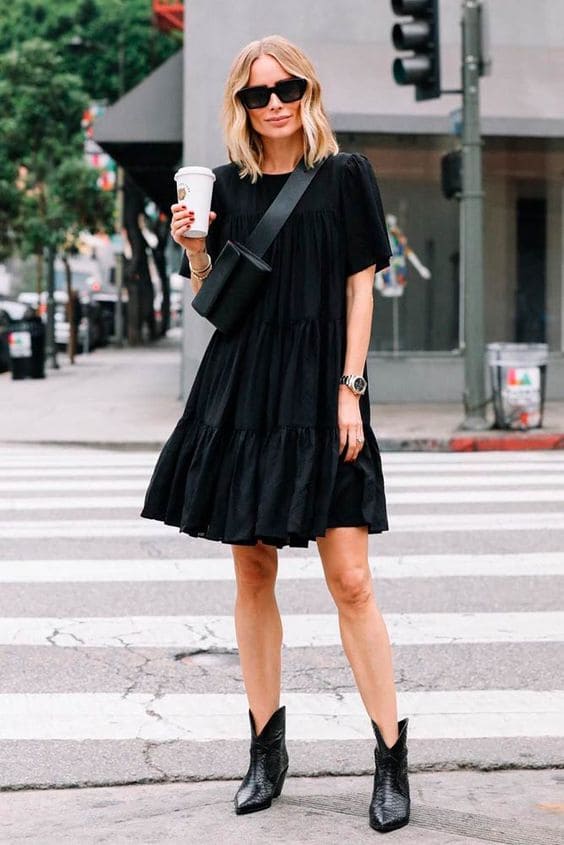 vestido preto de malha texturizada