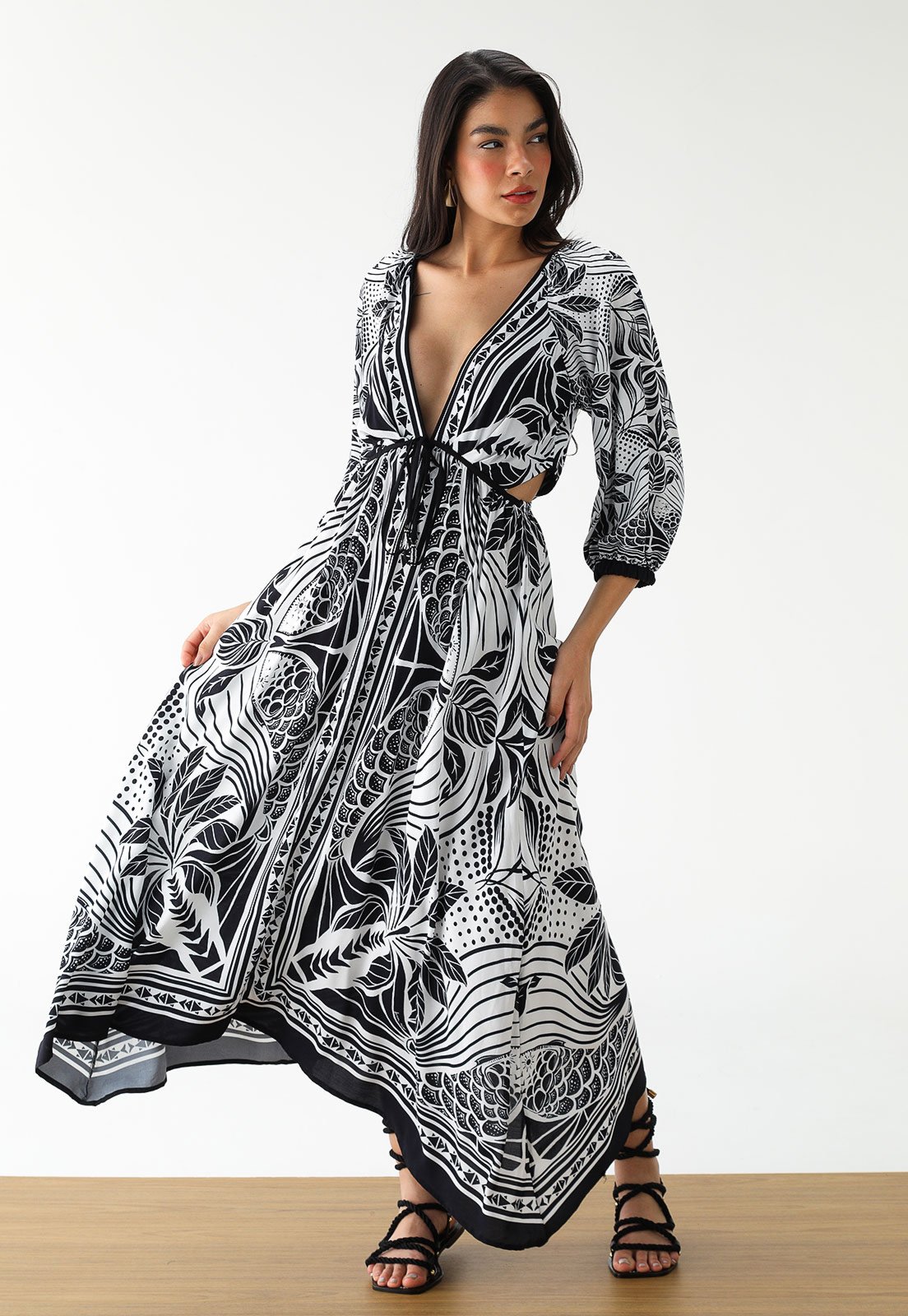 vestido preto e branco farm looks