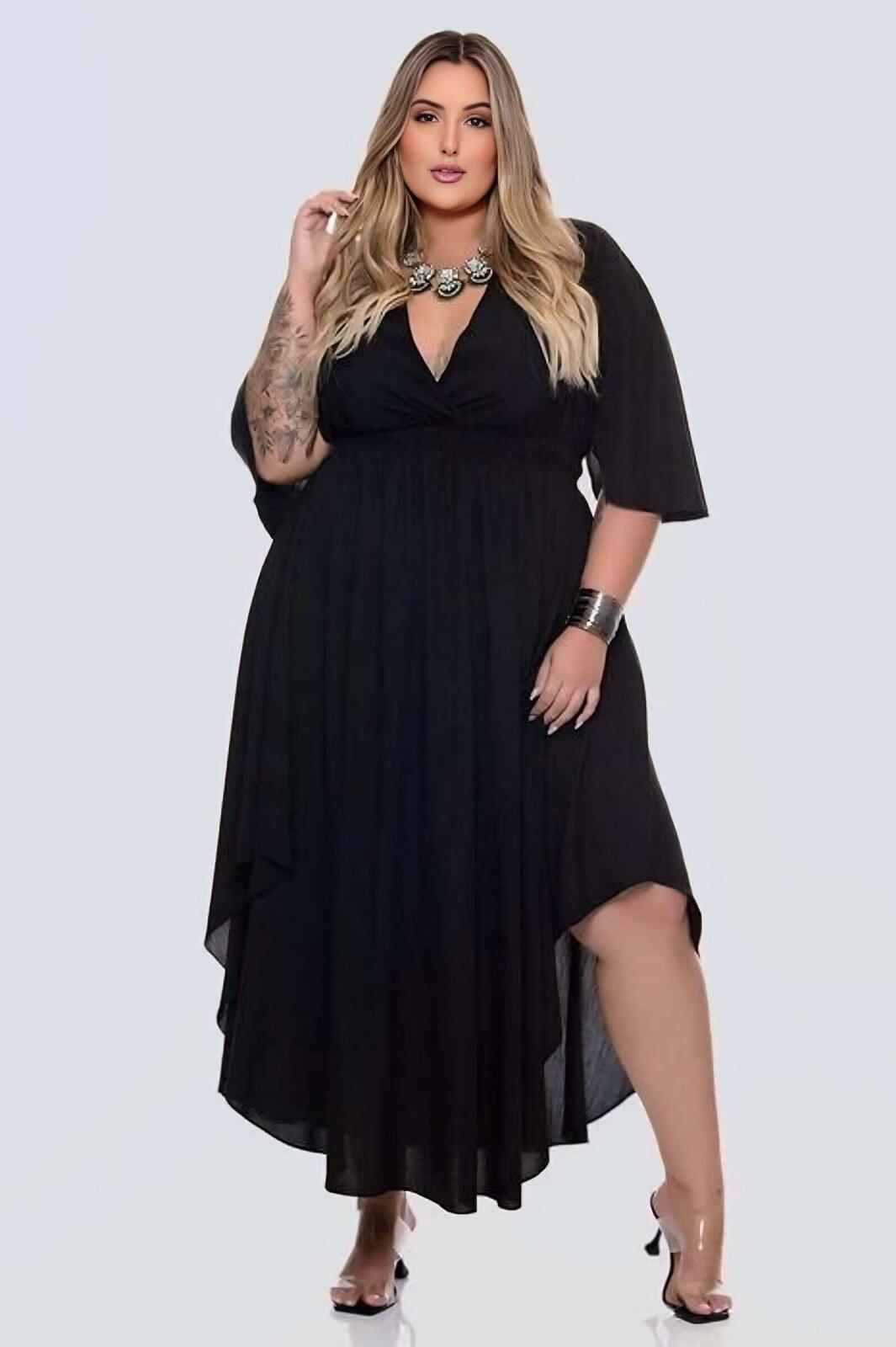 vestido preto plus size longo