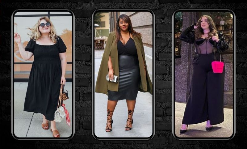 vestido preto plus size assimétrico