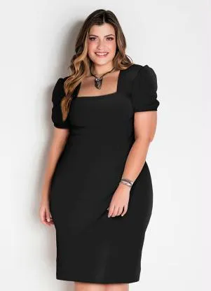 vestido preto plus size plissado