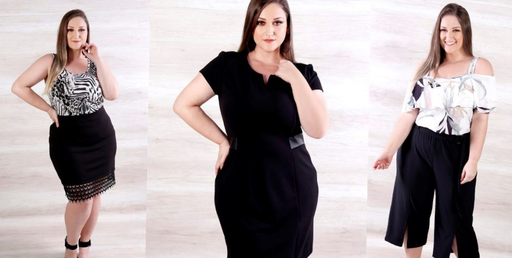 vestido preto plus size com jaqueta jeans