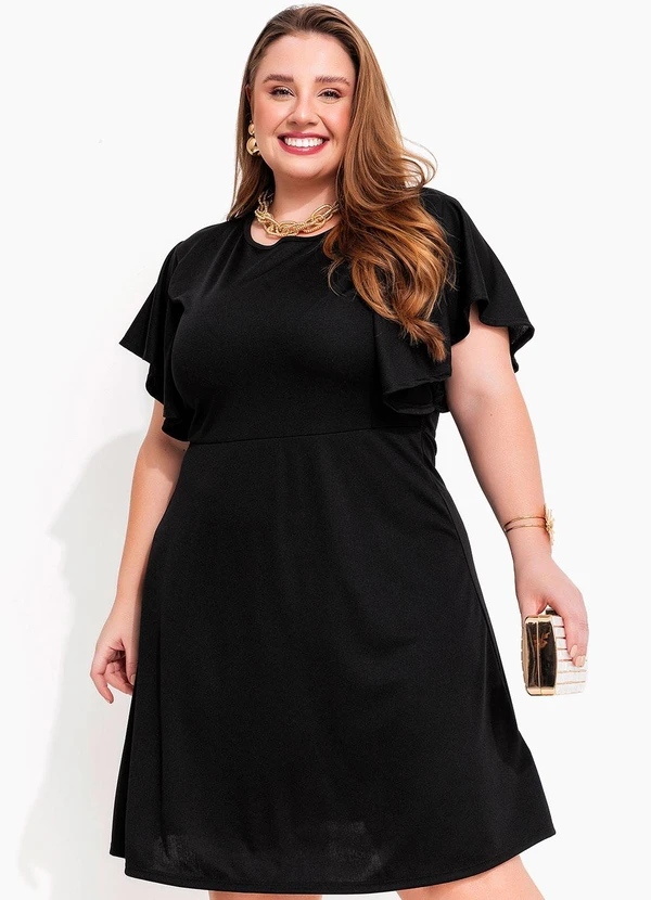 vestido preto plus size com salto
