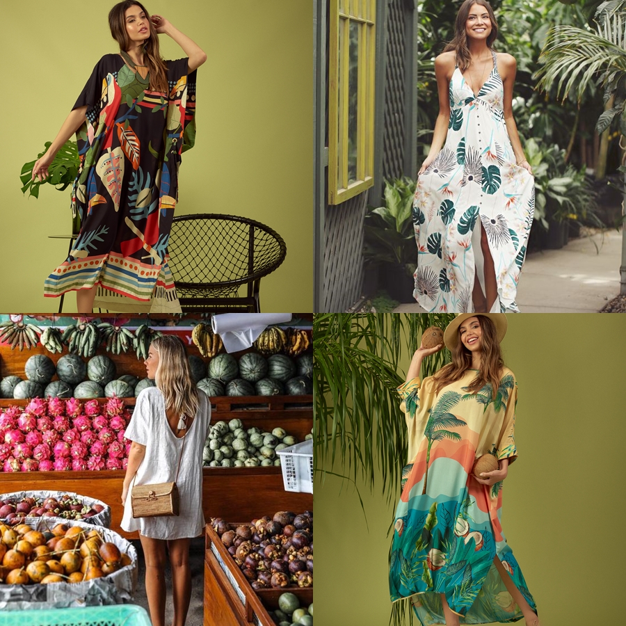 vestido floral tropical