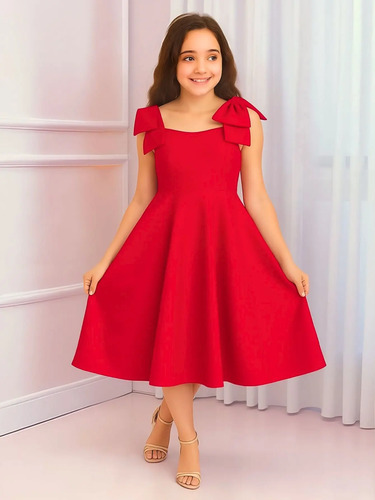 vestido vermelho infantil com pérolas