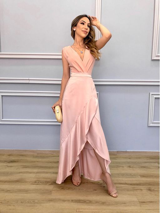 vestido rosa midi