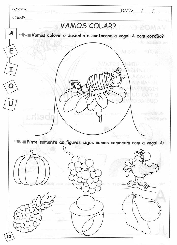 desenho vogal a cursiva para pintar