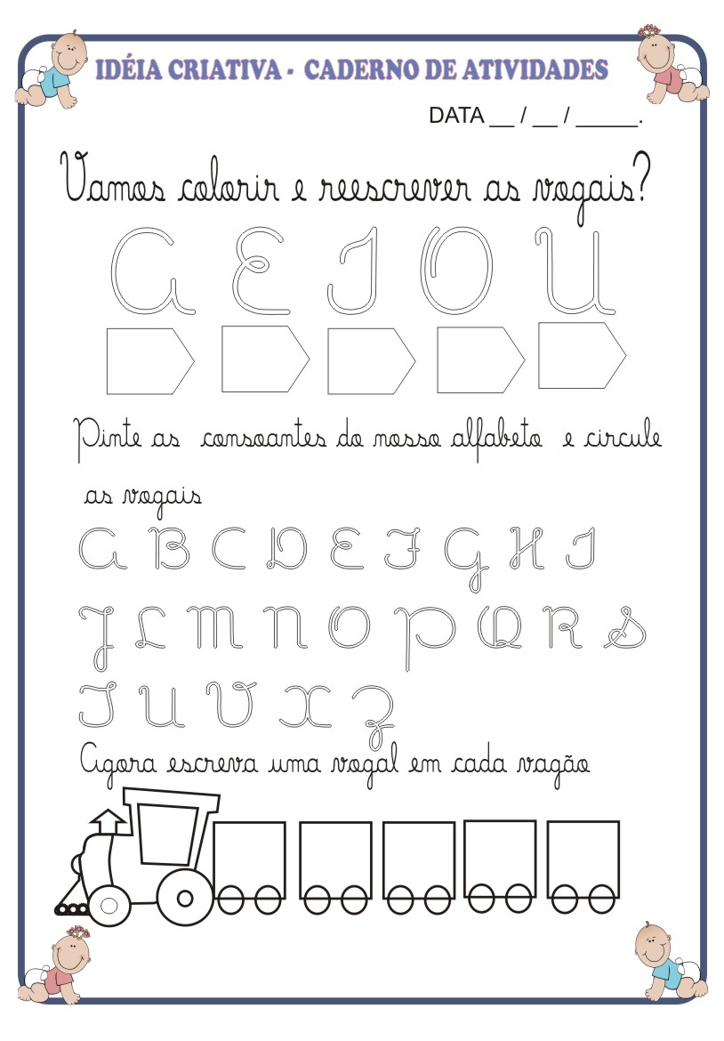 vogal a cursiva para colorir com lápis de cor