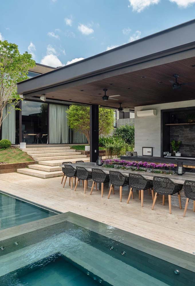 área gourmet com piscina e churrasqueira