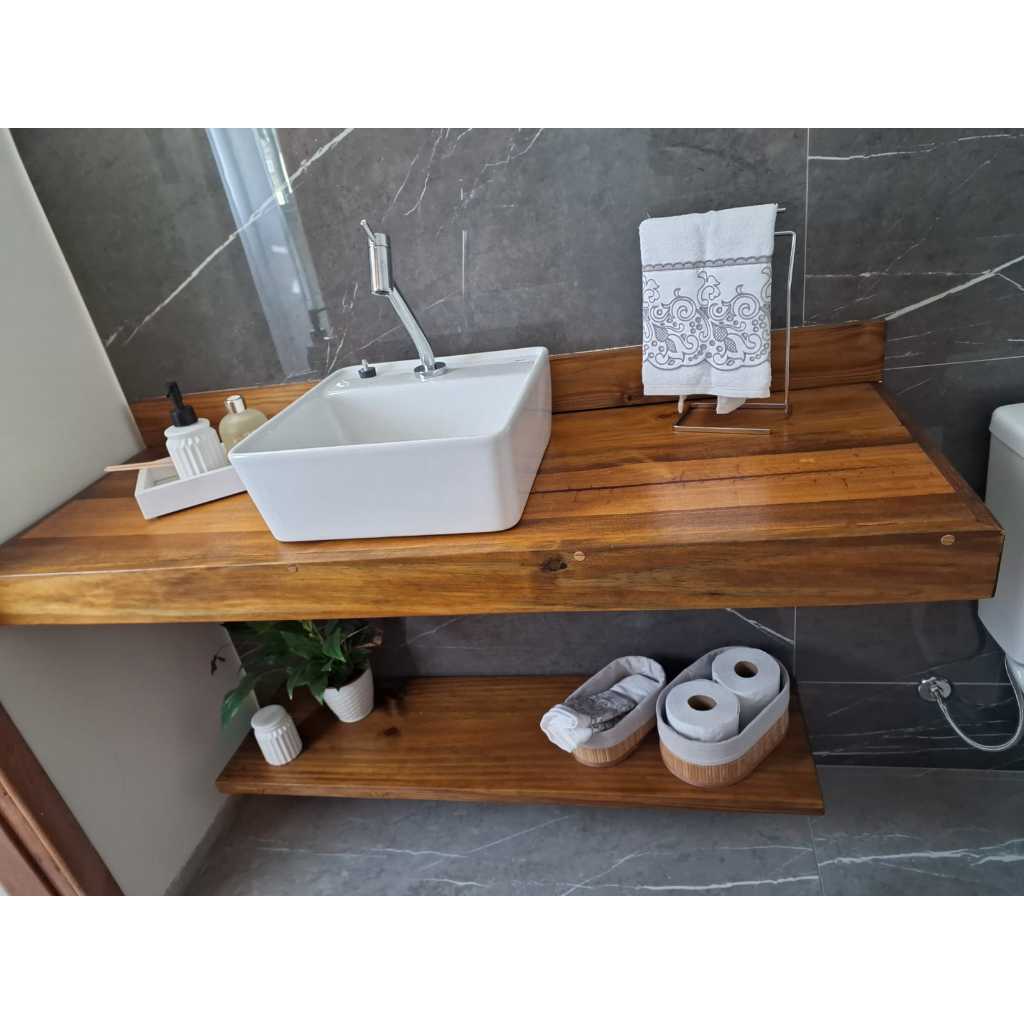 bancada de madeira maciça para lavabo