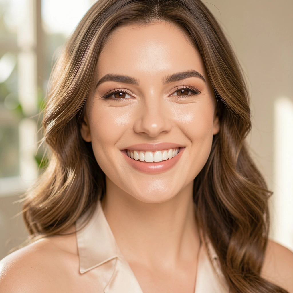 Pele iluminada com textura cremosa de BB cream e luz natural suave.
