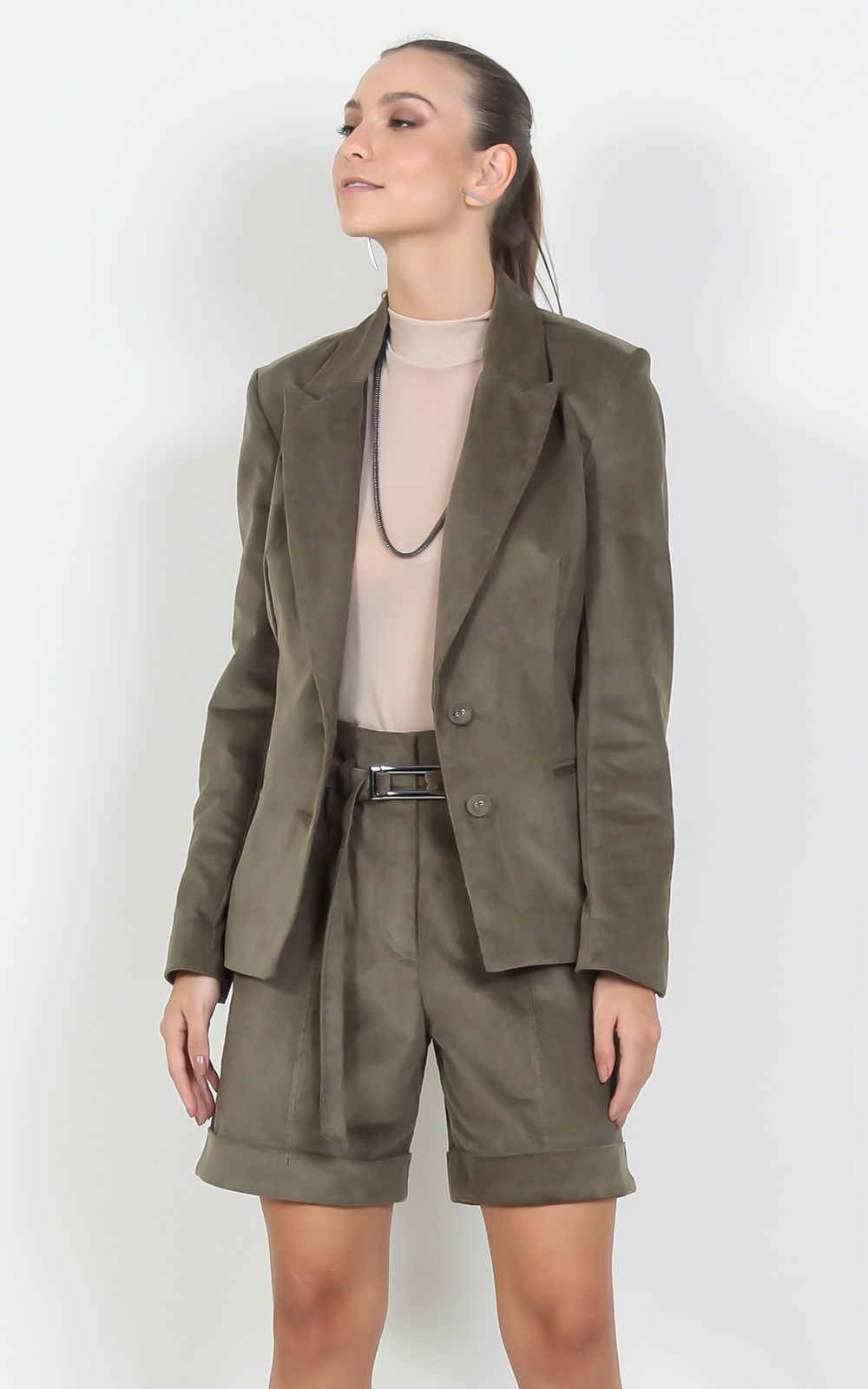 blazer de veludo liso feminino