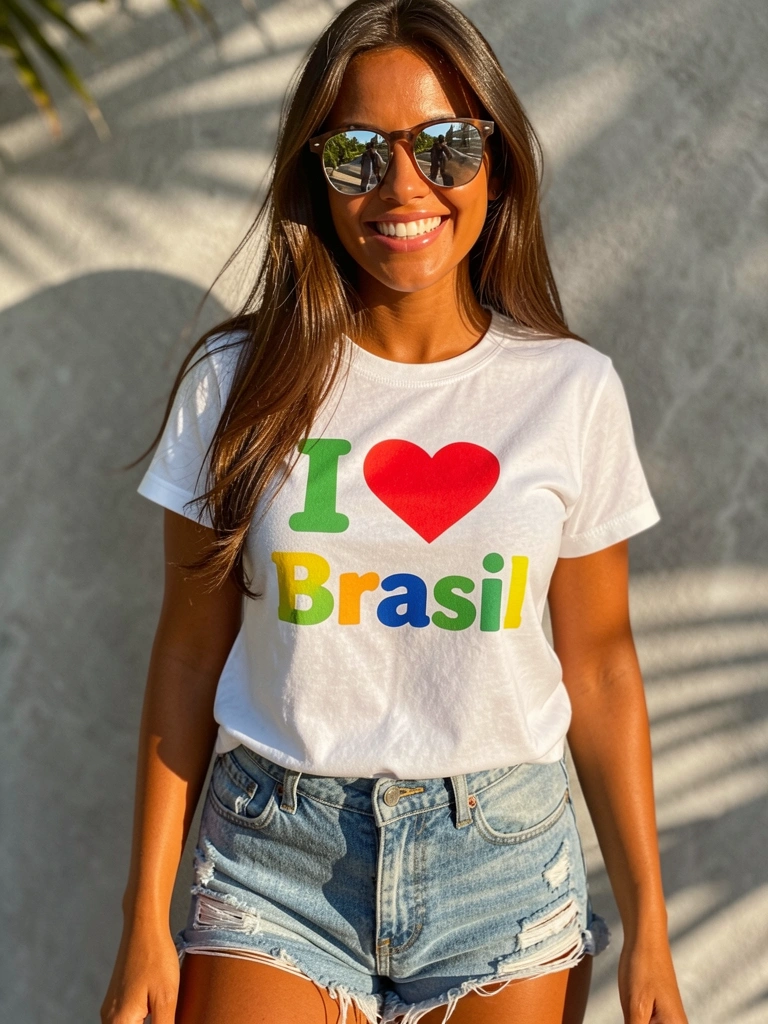 Mulher sorrindo com camiseta branca 