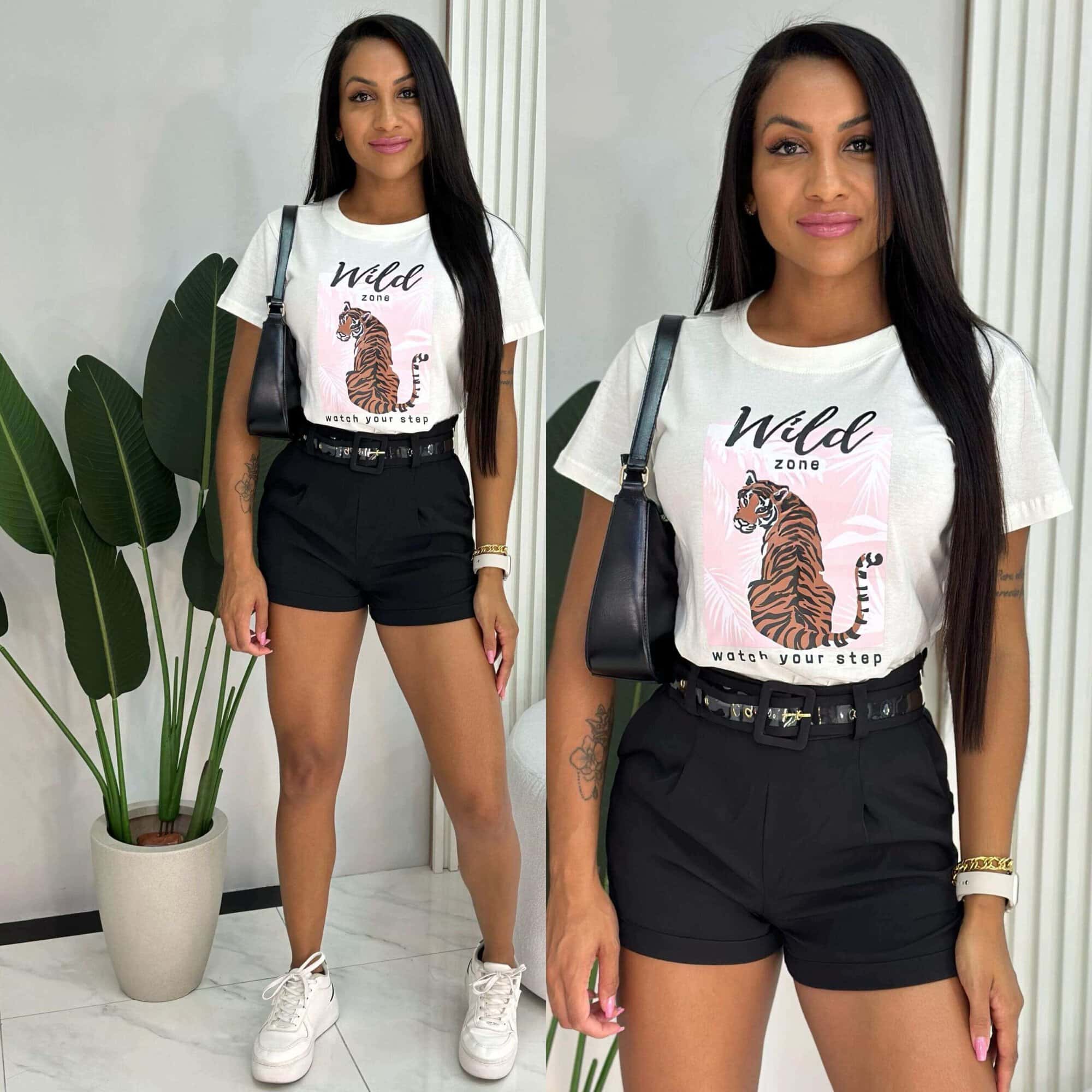 short preto e blusa de manga longa