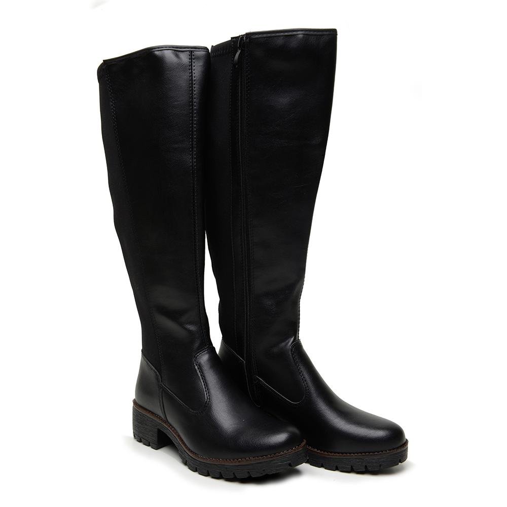 bota preta couro cano alto