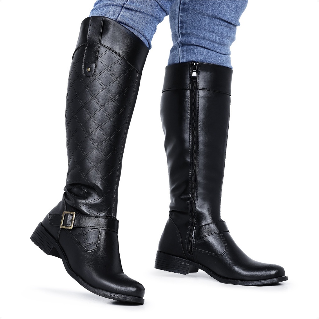 bota preta cano alto com ziper