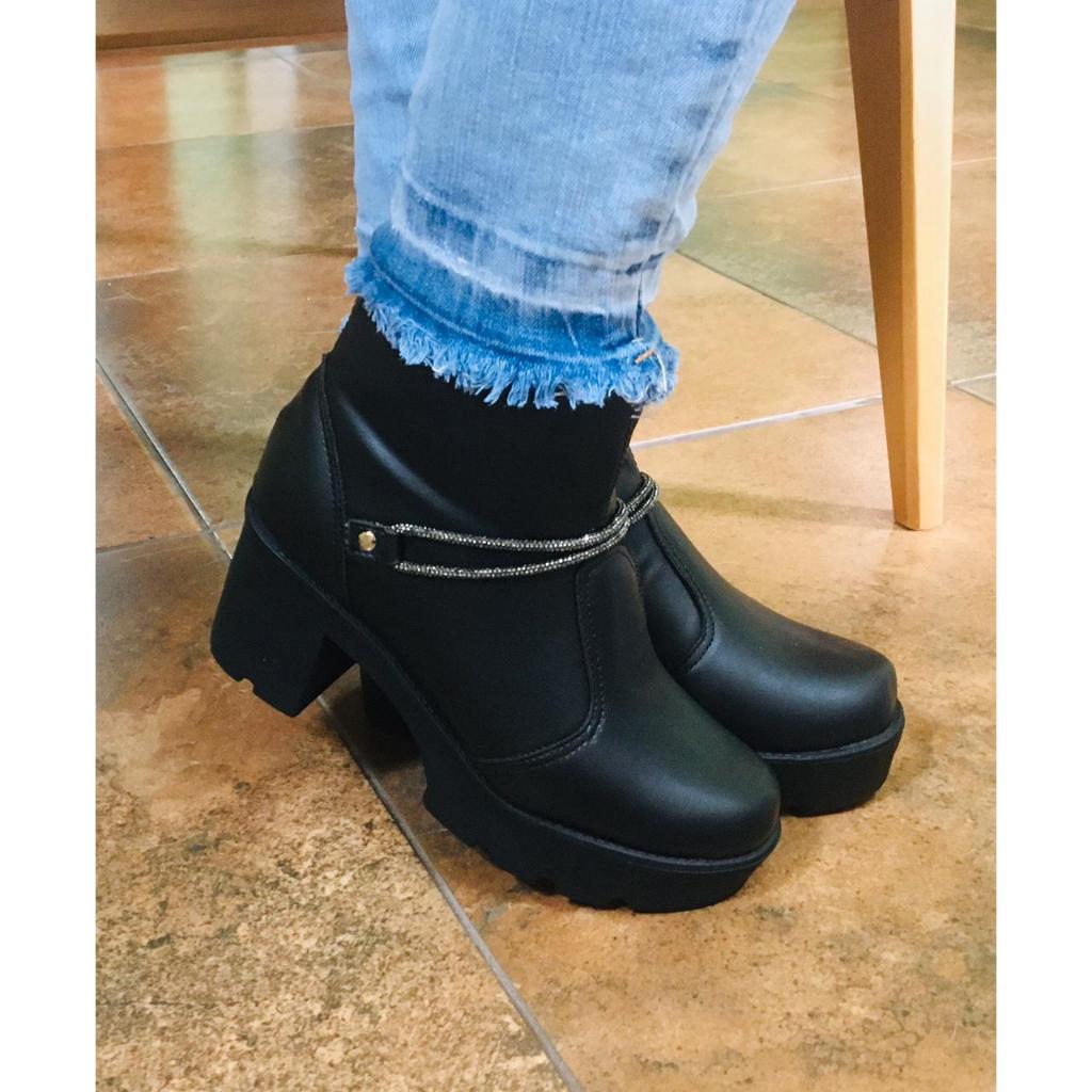 bota cano curto salto grosso bico fino