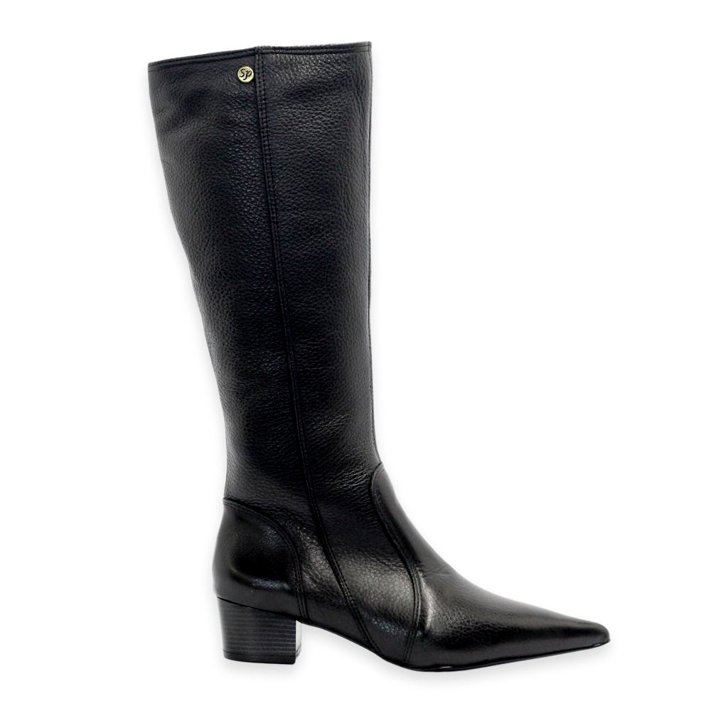 bota couro bico fino cano longo