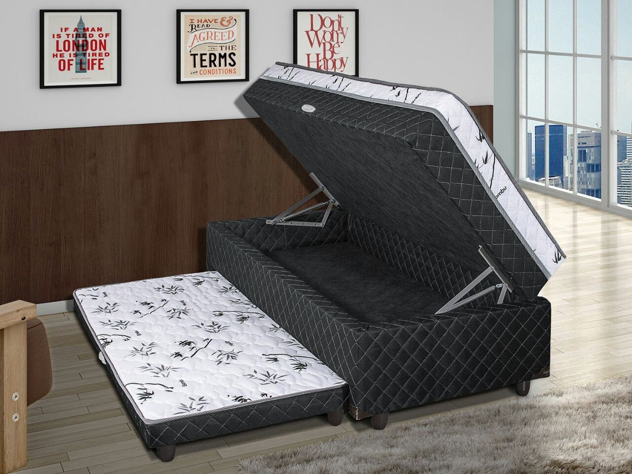 cama box solteiro com baú