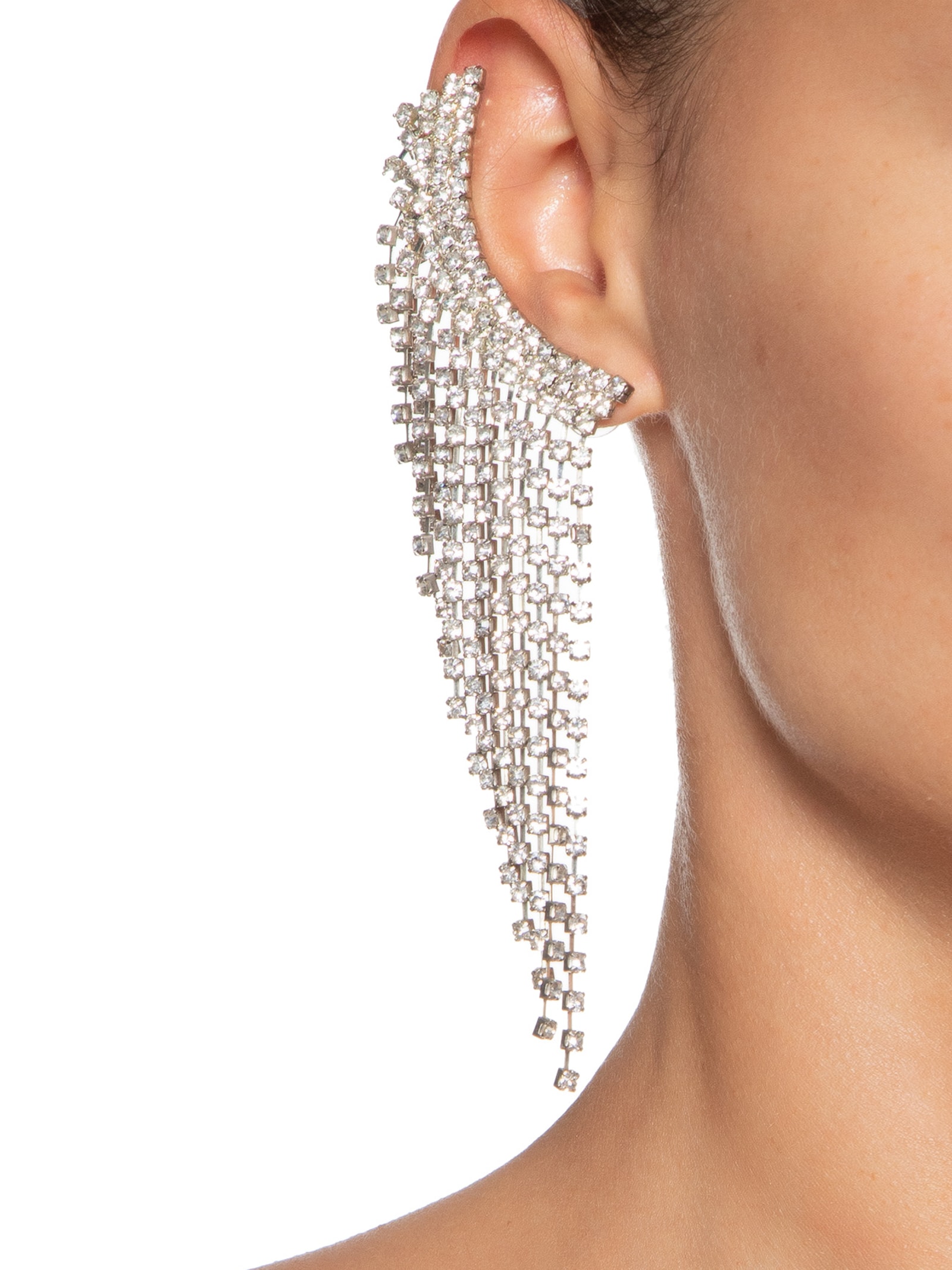 brinco cascata strass longo