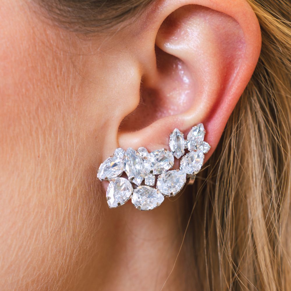 brinco ear cuff prata com cristal