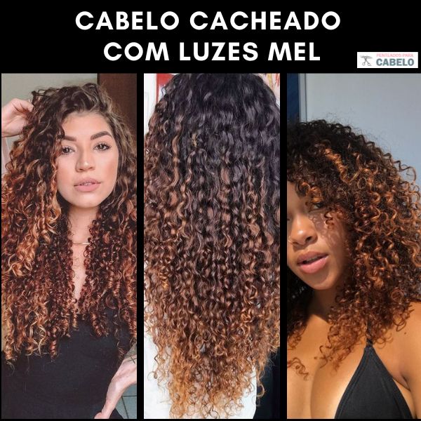 cabelo cacheado com luzes mel