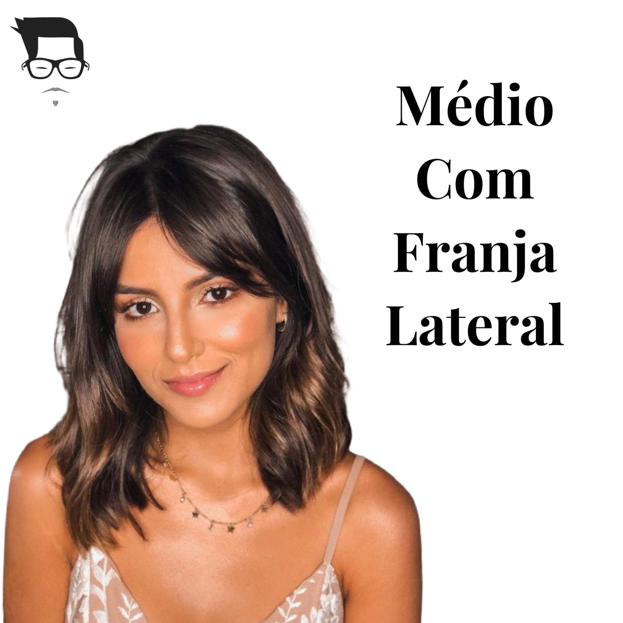 cabelo médio com franja para rosto redondo