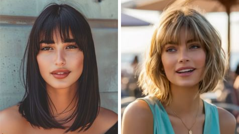 cabelo médio com franja para rosto quadrado