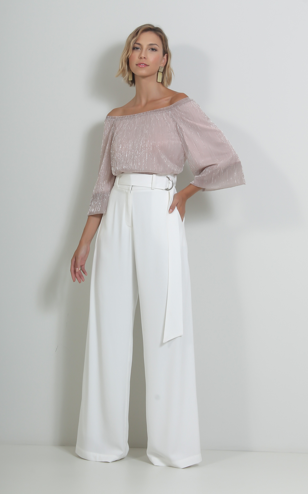 calça pantalona cintura alta