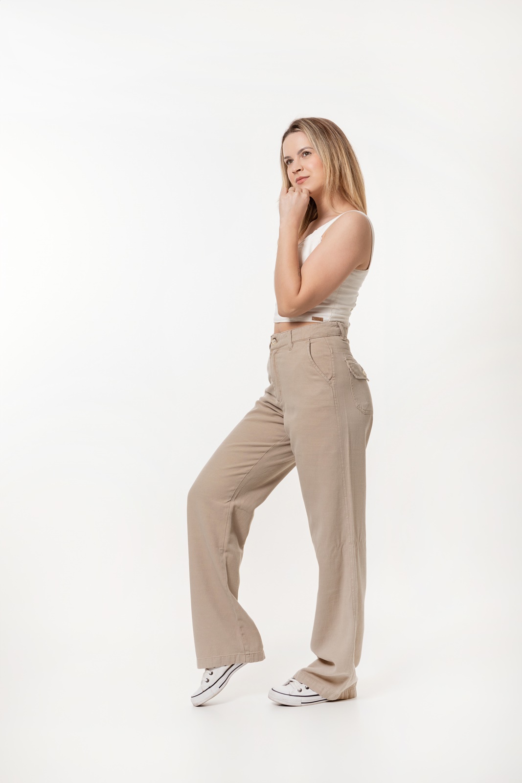 calça de linho wide leg feminina