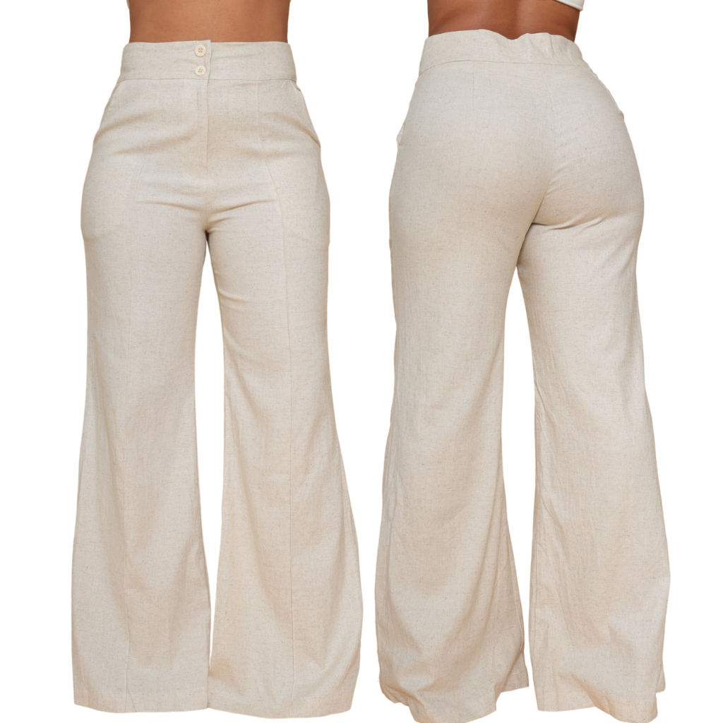 calça de linho wide leg feminina