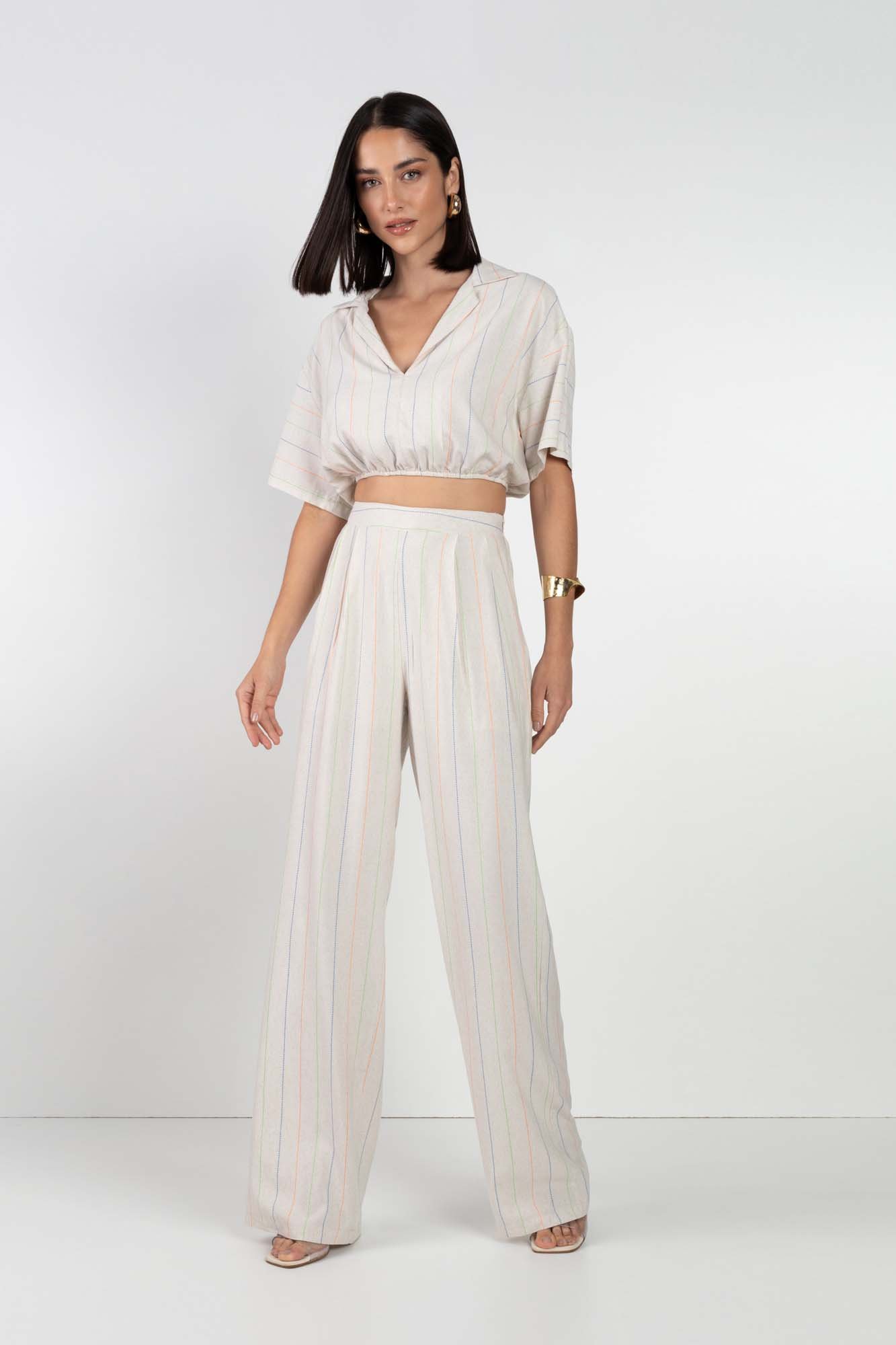 calça de alfaiataria feminina linho