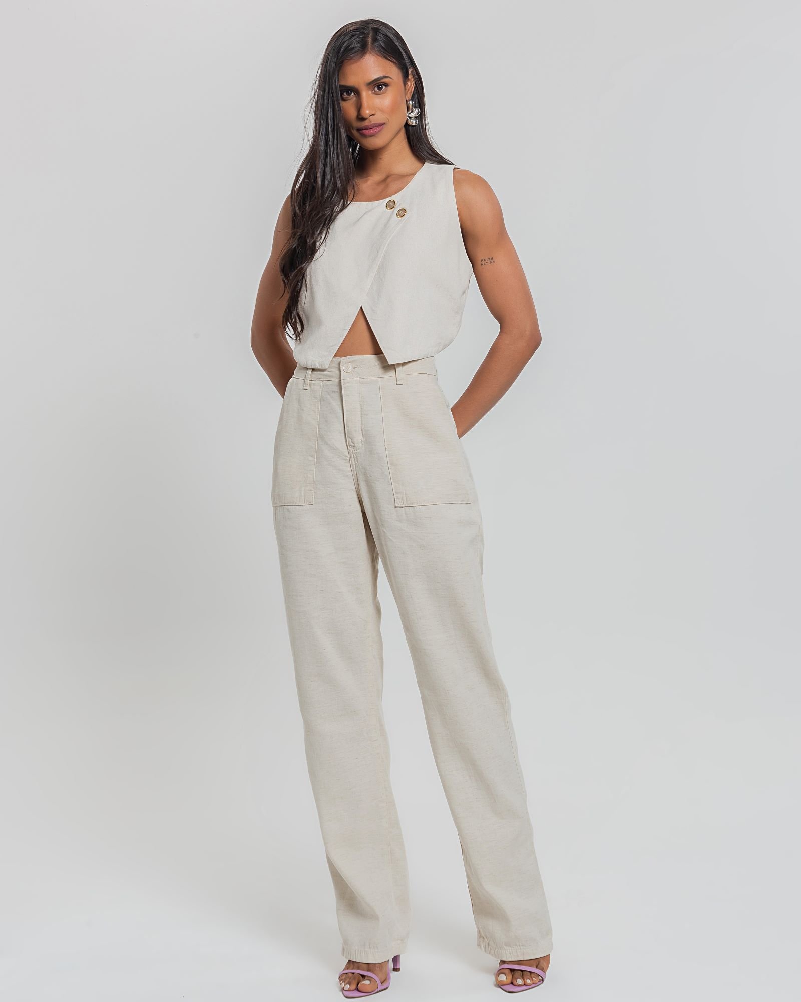 calça de alfaiataria feminina linho