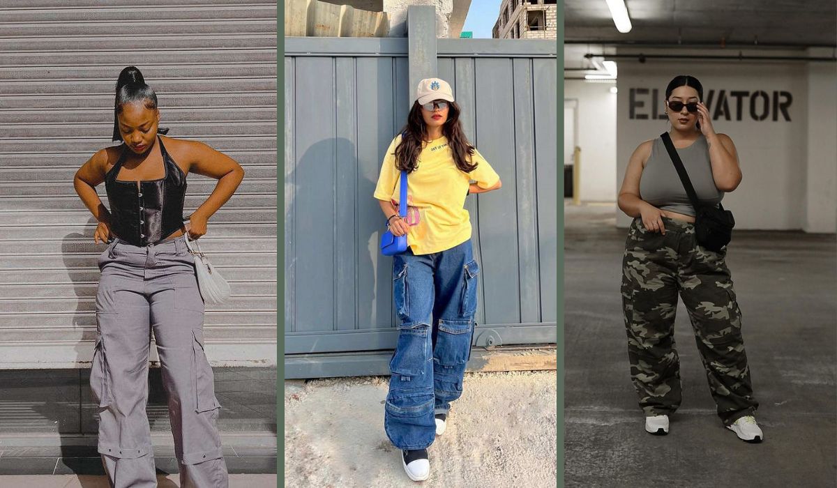 calça jeans cargo cintura alta