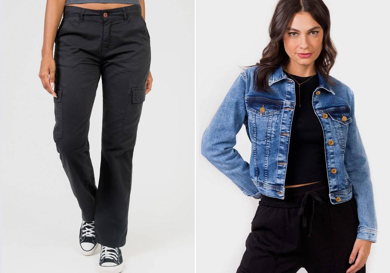calça cargo sarja vs jeans