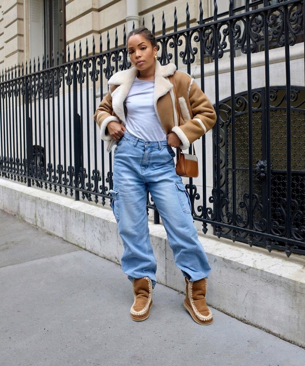 calça jeans cargo larga