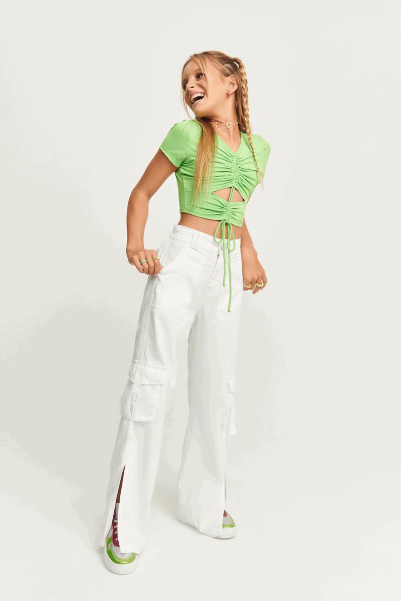 calça cargo juvenil feminina wide leg