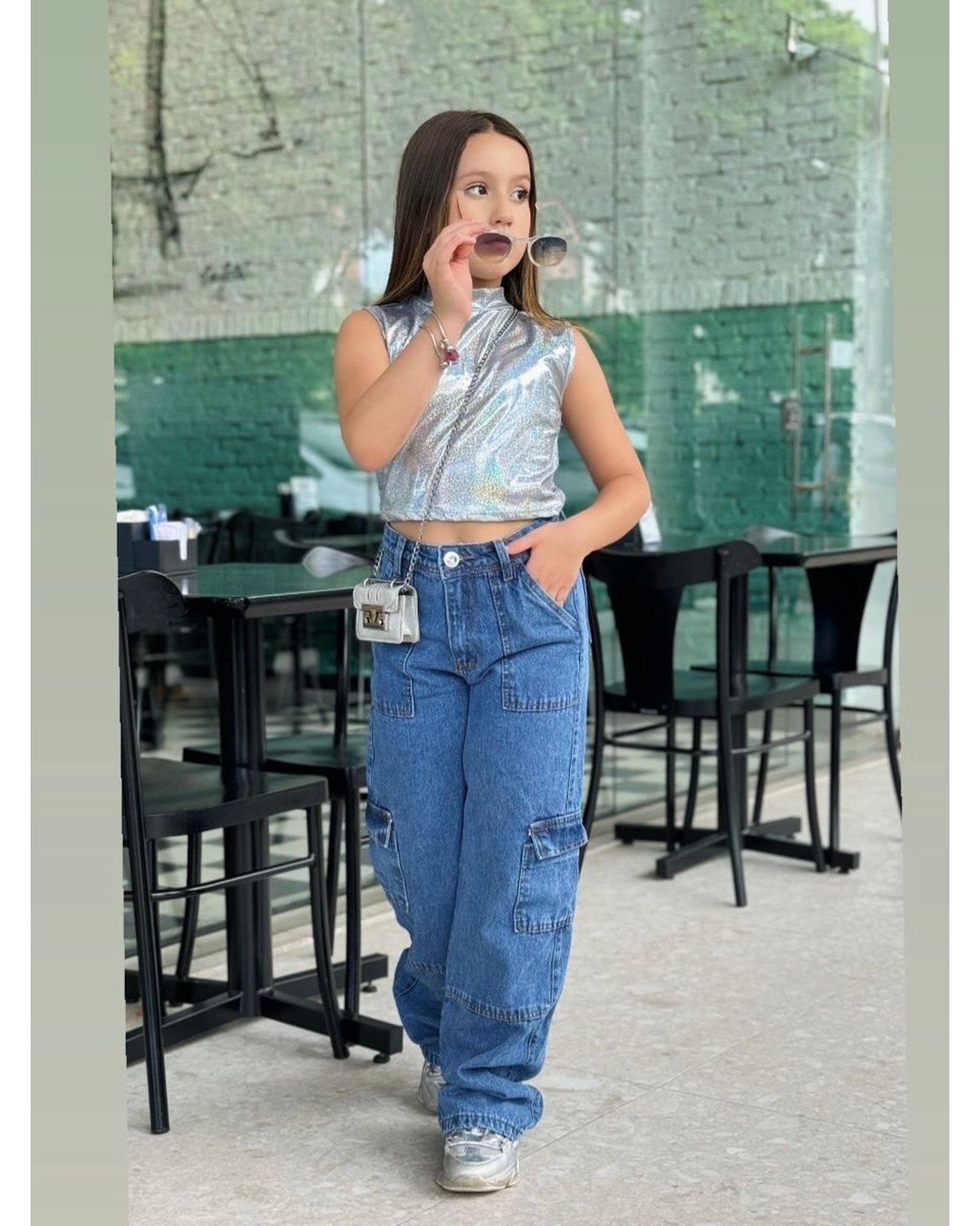 calça cargo juvenil feminina sarja