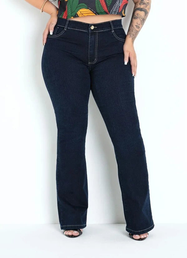 calça bootcut cintura alta plus size