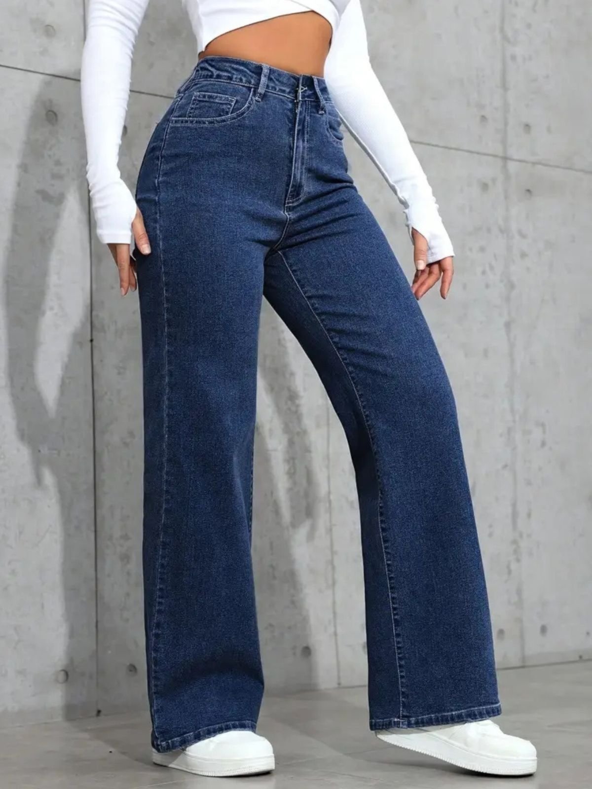 calça jeans wide leg preta
